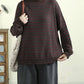 Women Autumn Artsy Stripe Half-Turtleneck Cotton Sweater