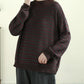 Women Autumn Artsy Stripe Half-Turtleneck Cotton Sweater