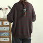 Women Autumn Artsy Stripe Half-Turtleneck Cotton Sweater