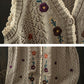 Women Artsy Flower Embroidery V-Neck Knit Vest