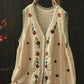 Women Artsy Flower Embroidery V-Neck Knit Vest