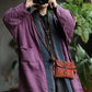 Women Winter Retro Colorblock V-Neck Linen Coat