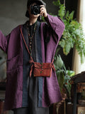 Women Winter Retro Colorblock V-Neck Linen Coat