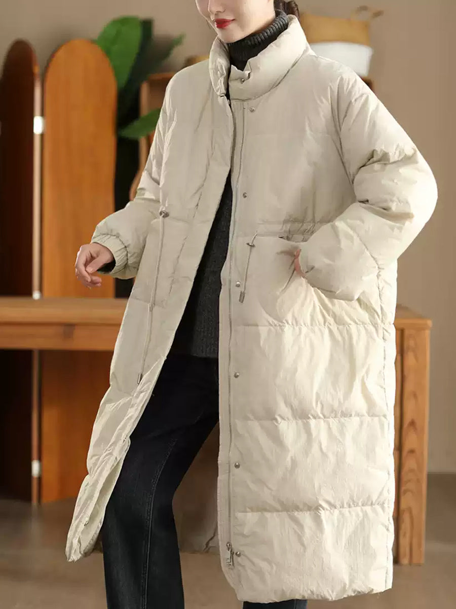 Women Winter Casual Solid Stand Collar Long Down Coat