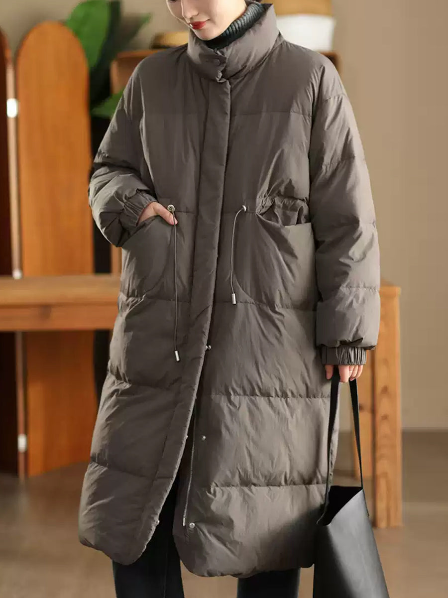 Women Winter Casual Solid Stand Collar Long Down Coat