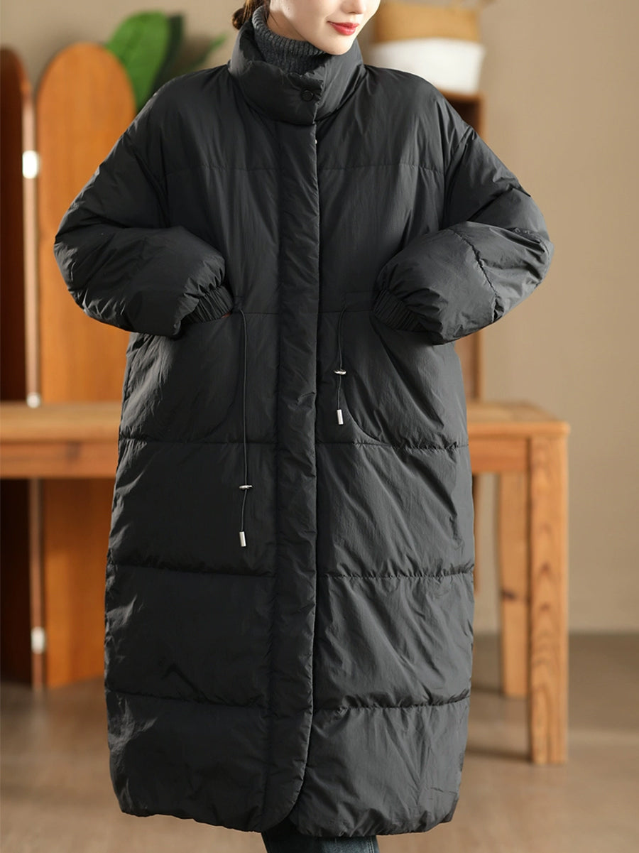 Women Winter Casual Solid Stand Collar Long Down Coat