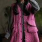 Women Retro Solid V-Neck Buttoned Vest Coat