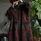 Women Winter Retro Flower Patchwork V-Neck Coat