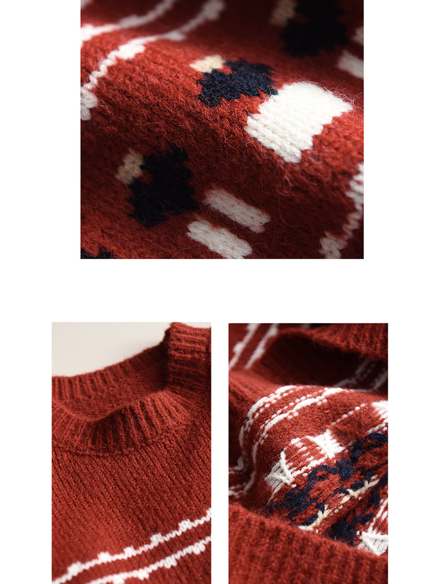 Women Autumn Artsy Jacquard Knit O-Neck Sweater