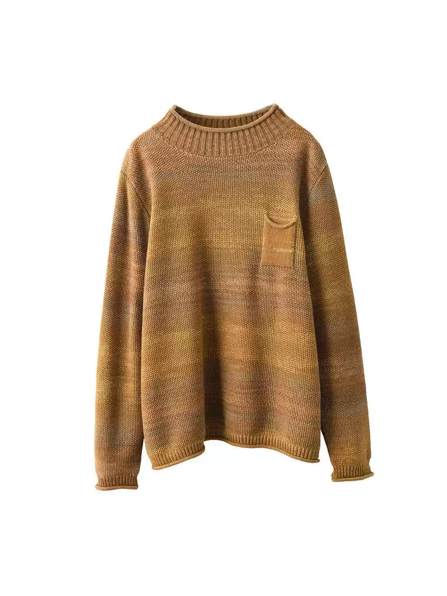 Women Autumn Artsy Colorblock O-Neck Knit Sweater