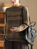 Women Autumn Artsy Colorblock O-Neck Knit Sweater