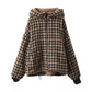 Women Winter Retro Plaid Fleece-lined Hooded Coat