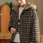 Women Winter Retro Plaid Fleece-lined Hooded Coat