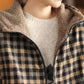 Women Winter Retro Plaid Fleece-lined Hooded Coat