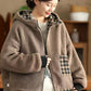 Women Winter Retro Plaid Fleece-lined Hooded Coat