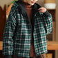 Women Winter Retro Plaid Fleece-lined Hooded Coat