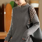 Women Autumn Artsy Half-Turtleneck Spliced Knit Sweater