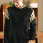 Women Autumn Artsy Half-Turtleneck Spliced Knit Sweater