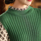 Women Autumn Artsy Half-Turtleneck Spliced Knit Sweater