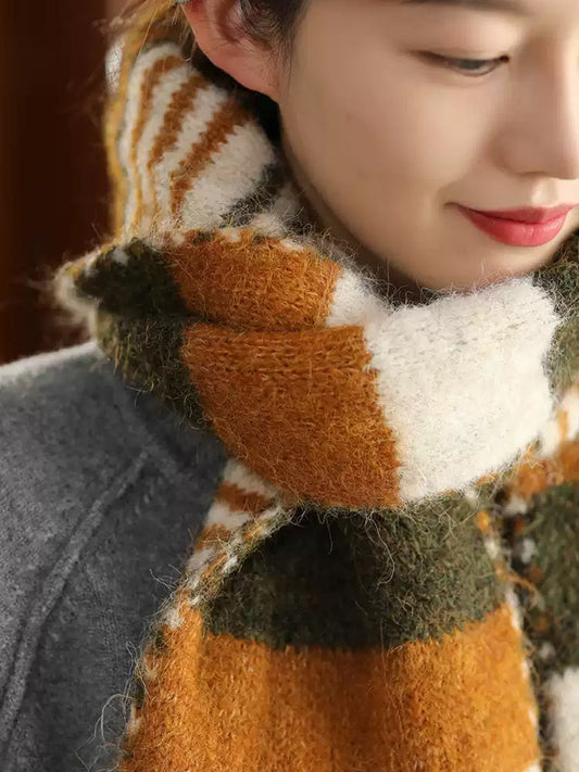 Women Vintage Winter Colorblock Warm Scarf