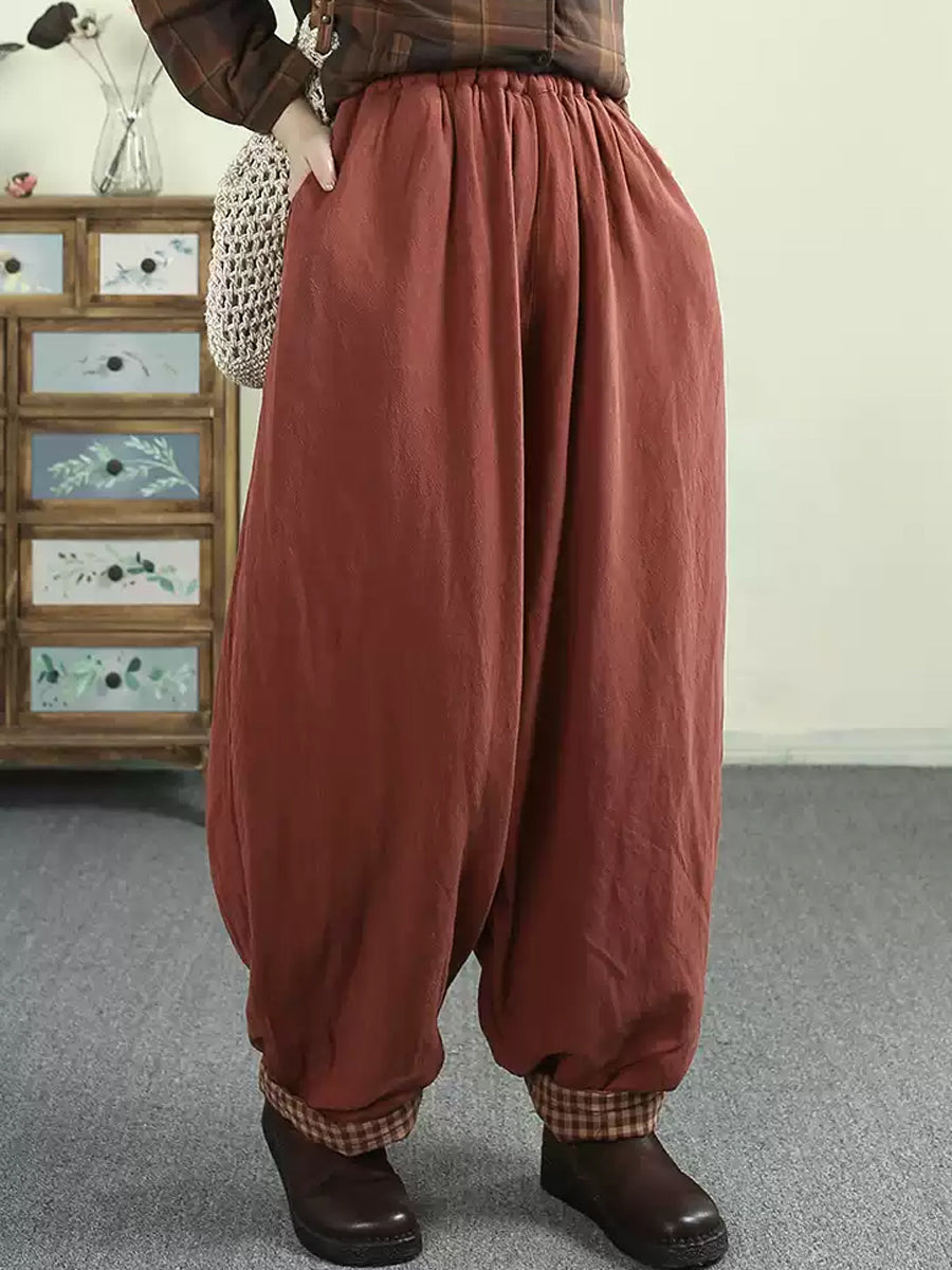 Women Winter Solid Padded Harem Pants