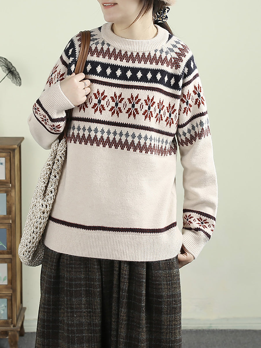 Women Autumn Artsy O-Neck Knit Sweater