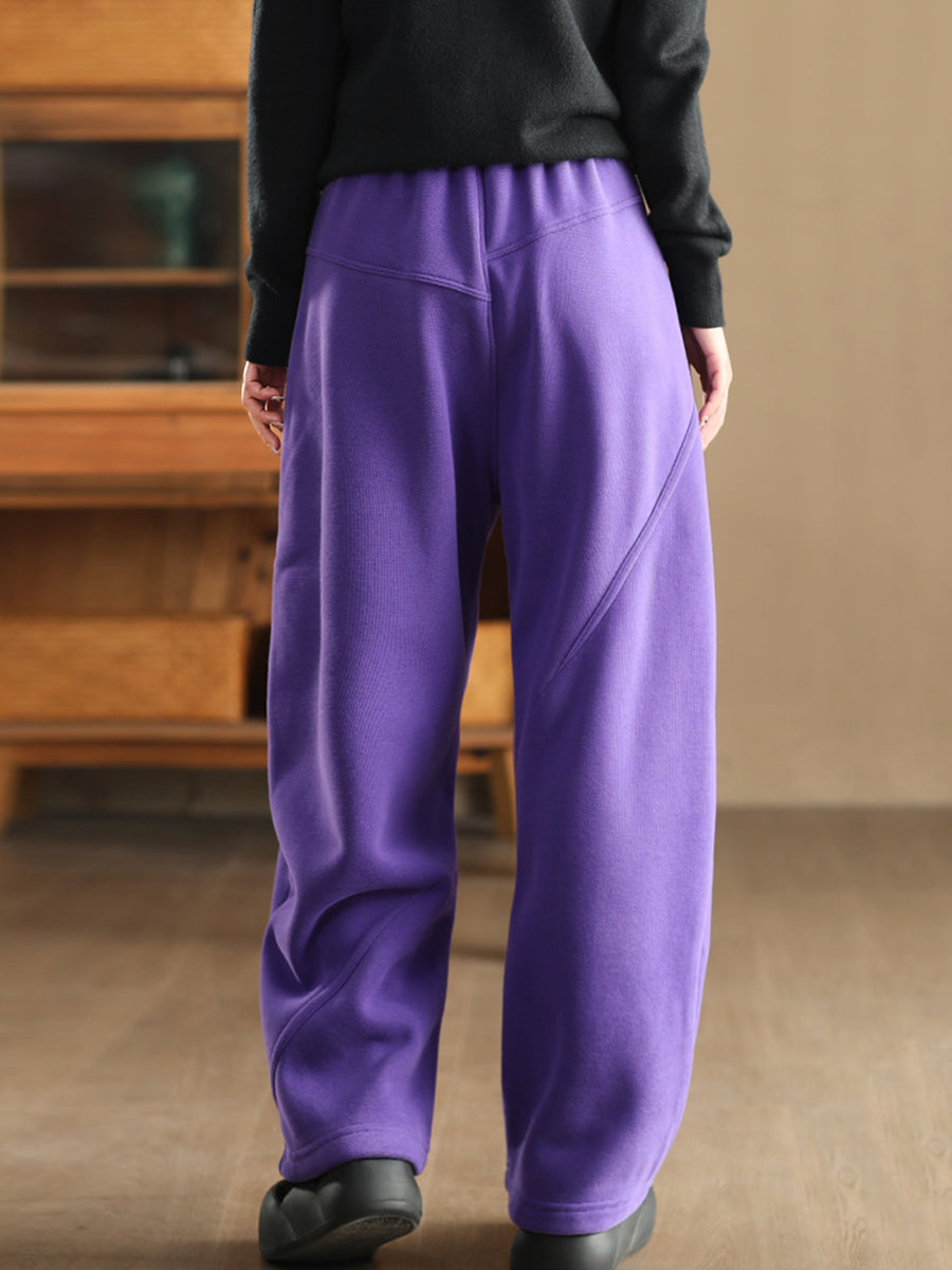 Women Winter Pure Color Fleece-lined Straight Pants