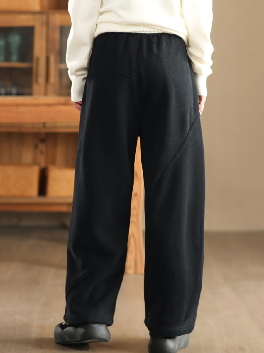 Women Winter Pure Color Fleece-lined Straight Pants