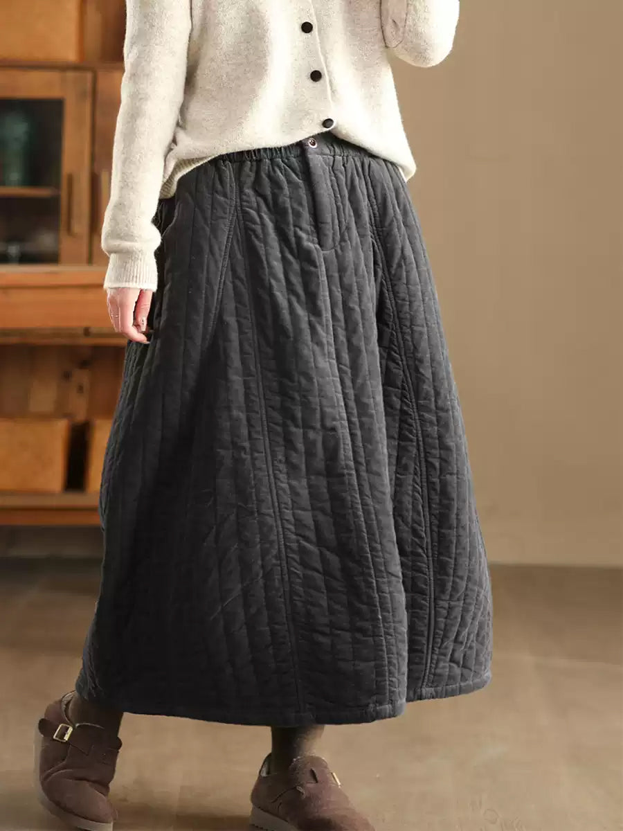 Women Autumn Casual Solid A-Shape Padded Skirt