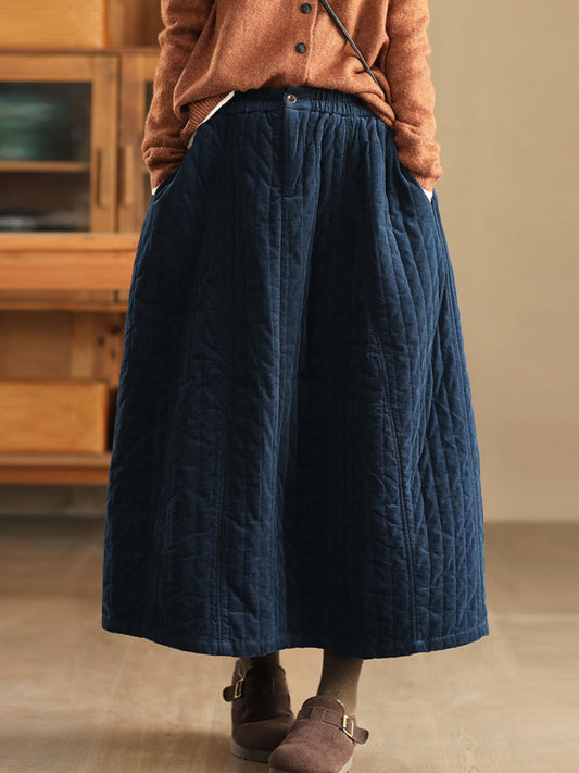 Women Autumn Casual Solid A-Shape Padded Skirt