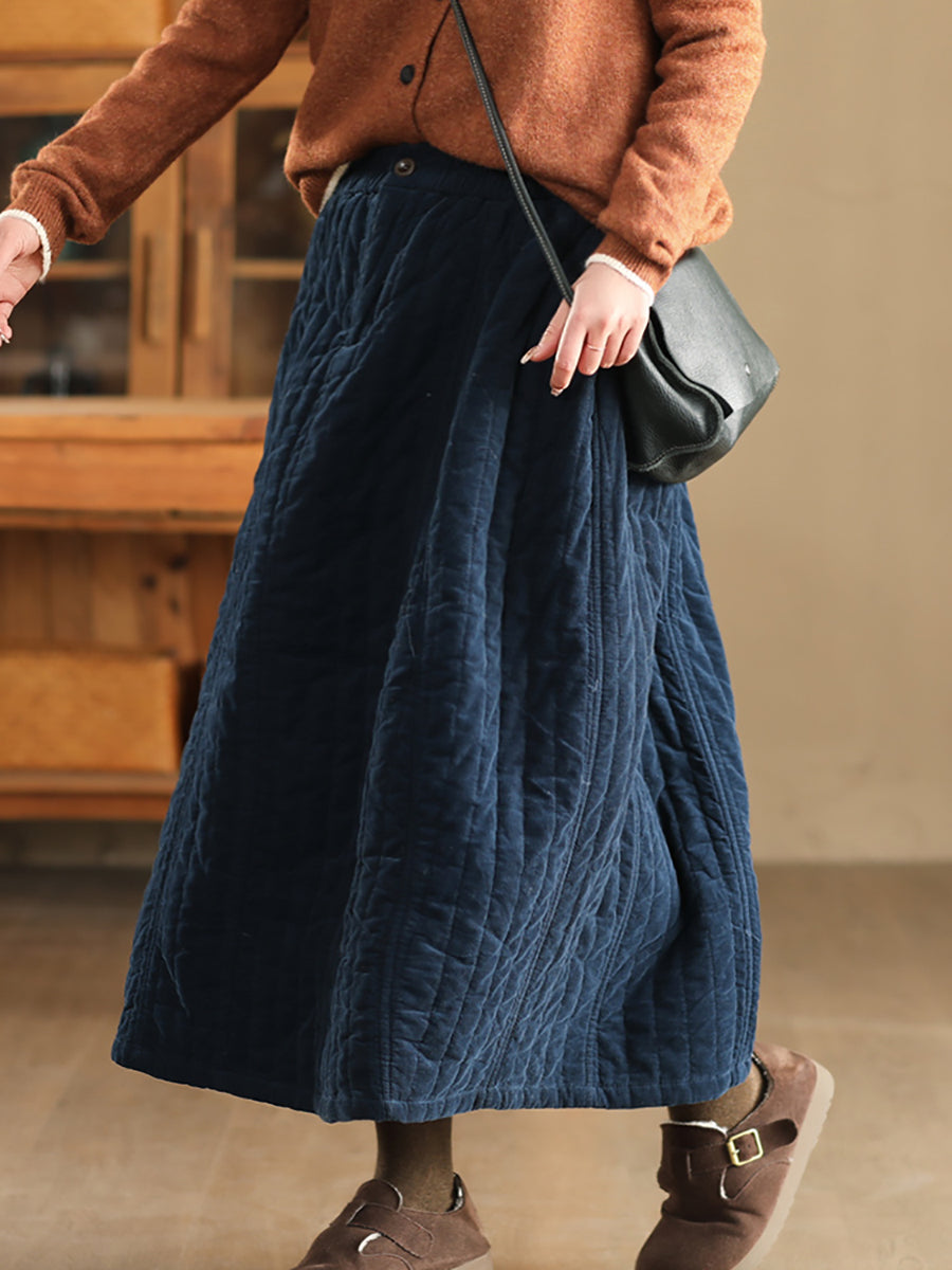 Women Autumn Casual Solid A-Shape Padded Skirt