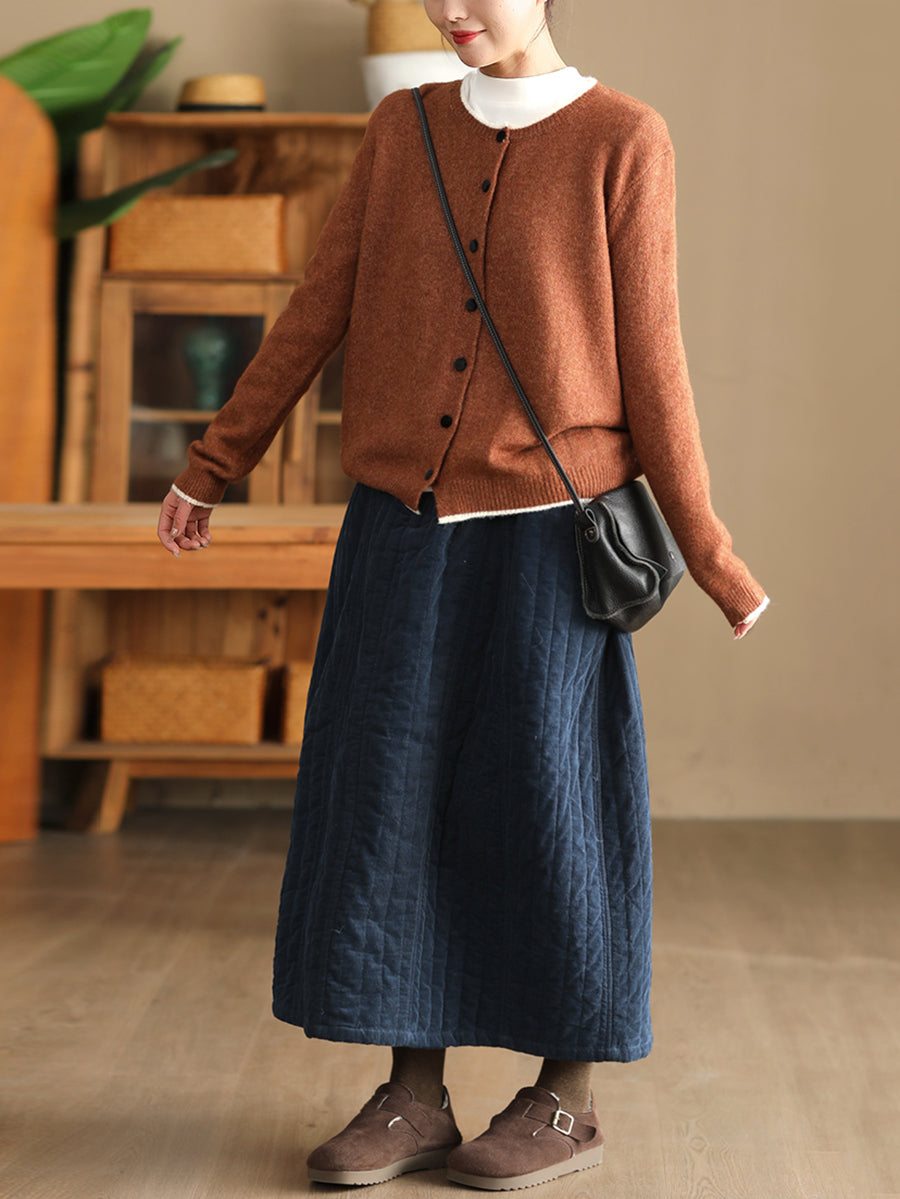 Women Autumn Casual Solid A-Shape Padded Skirt