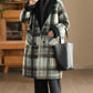 Women Autumn Vintage Plaid Fleece Coat