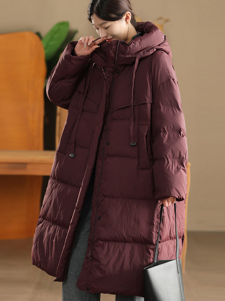 Women Winter Casual Solid Hooded Long Down Coat