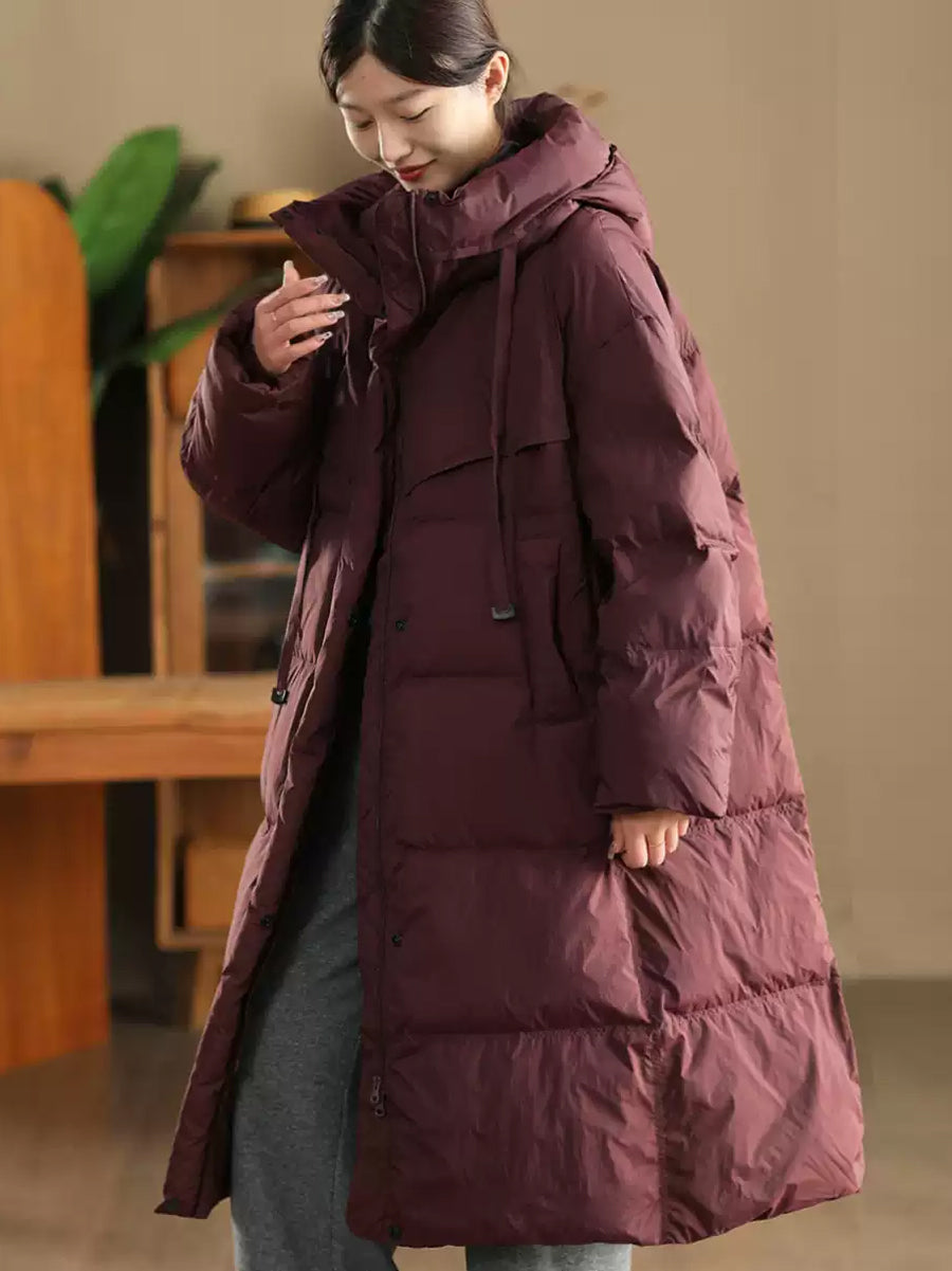 Women Winter Casual Solid Hooded Long Down Coat