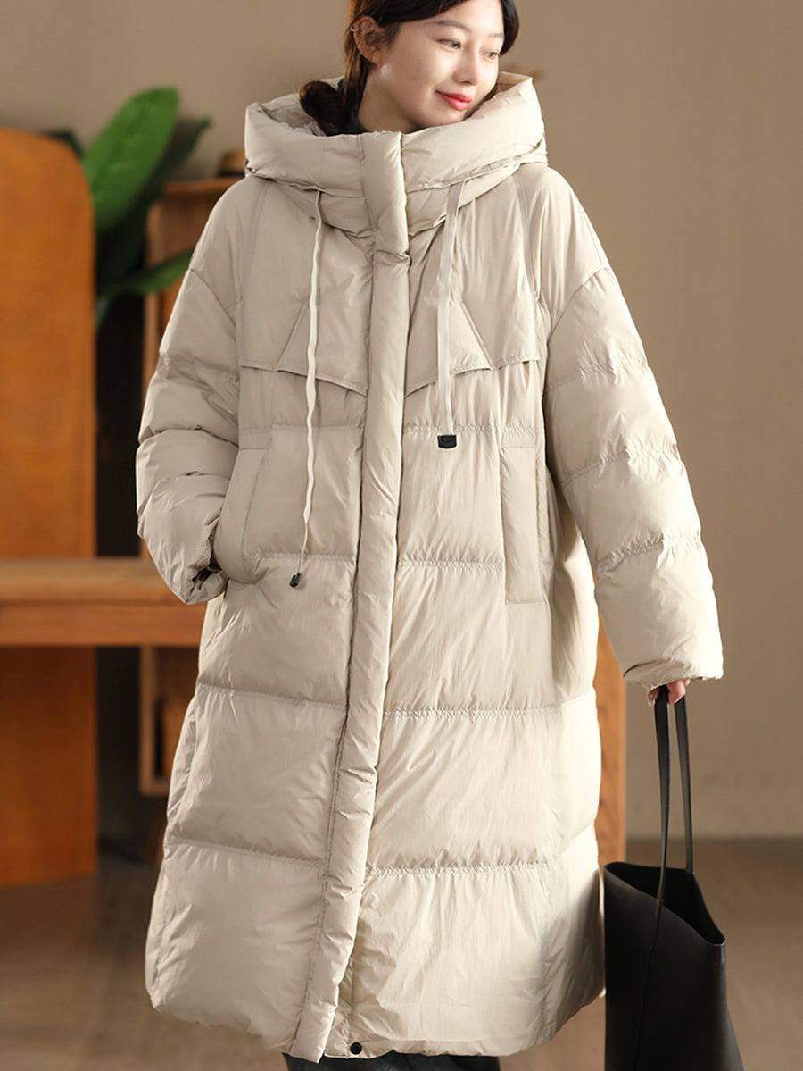 Women Winter Casual Solid Hooded Long Down Coat