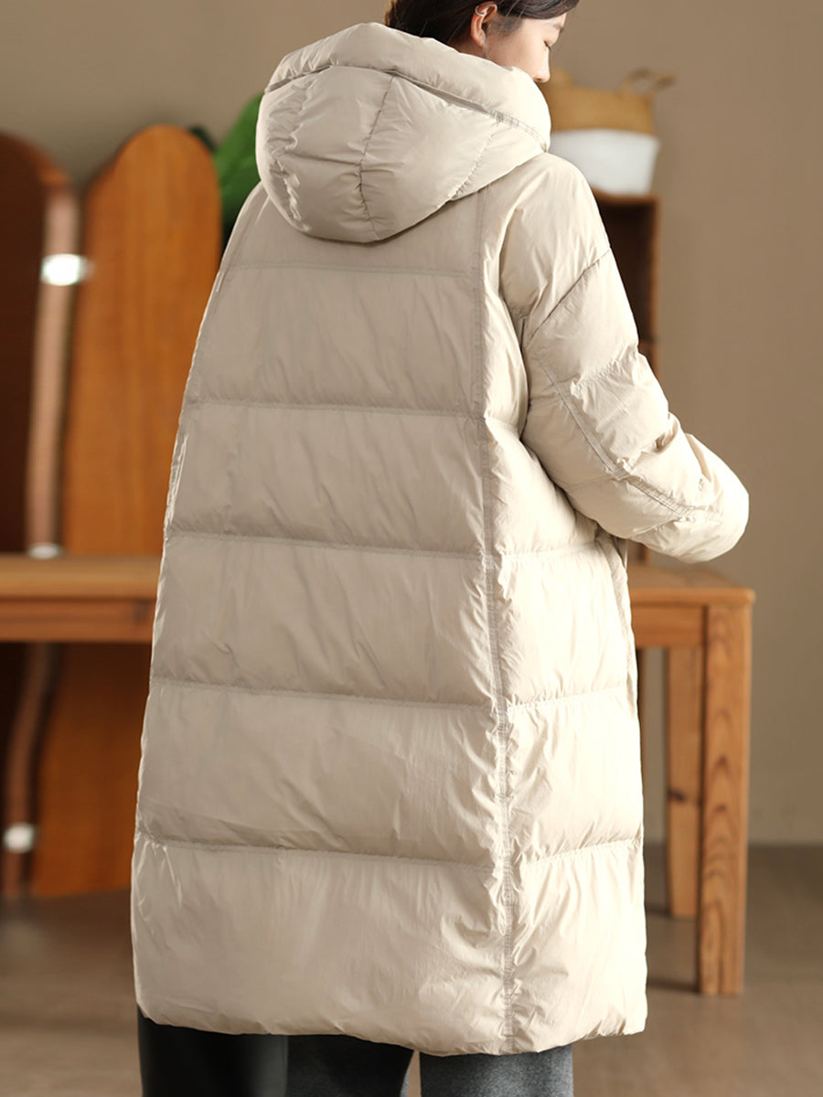 Women Winter Casual Solid Hooded Long Down Coat