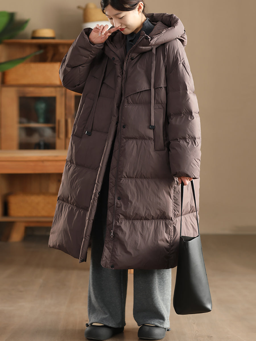 Women Winter Casual Solid Hooded Long Down Coat