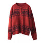 Women Autumn Artsy O-Neck Jacquard Sweater