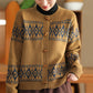 Women Autumn Artsy O-Neck Jacquard Sweater