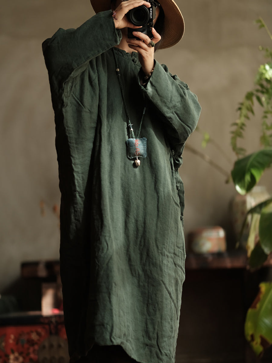 Women Vintage Autumn Solid Linen Robe Coat