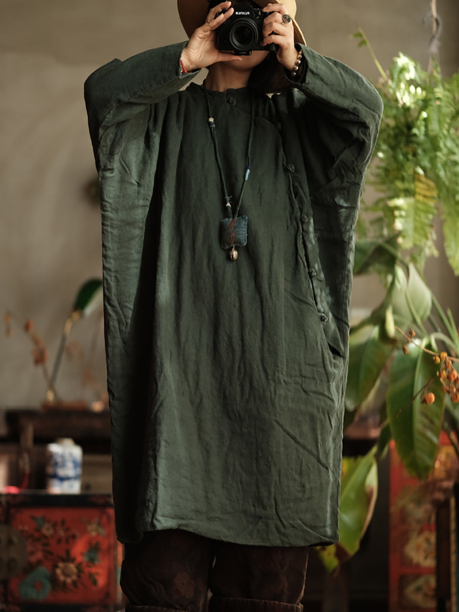 Women Vintage Autumn Solid Linen Robe Coat