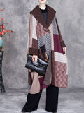 Women Vintage Patchwork Turn-down Collar Coat