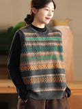 Women Vintage Winter O-Neck Stripe Knit Vest