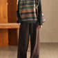 Women Vintage Winter O-Neck Stripe Knit Vest