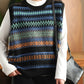 Women Vintage Winter O-Neck Stripe Knit Vest