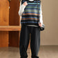 Women Vintage Winter O-Neck Stripe Knit Vest