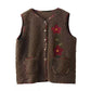 Women Winter Flower O-Neck Fleece Vest