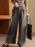 Women Winter Plaid Wide-leg Fleece Pants