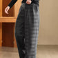 Women Winter Plaid Wide-leg Fleece Pants